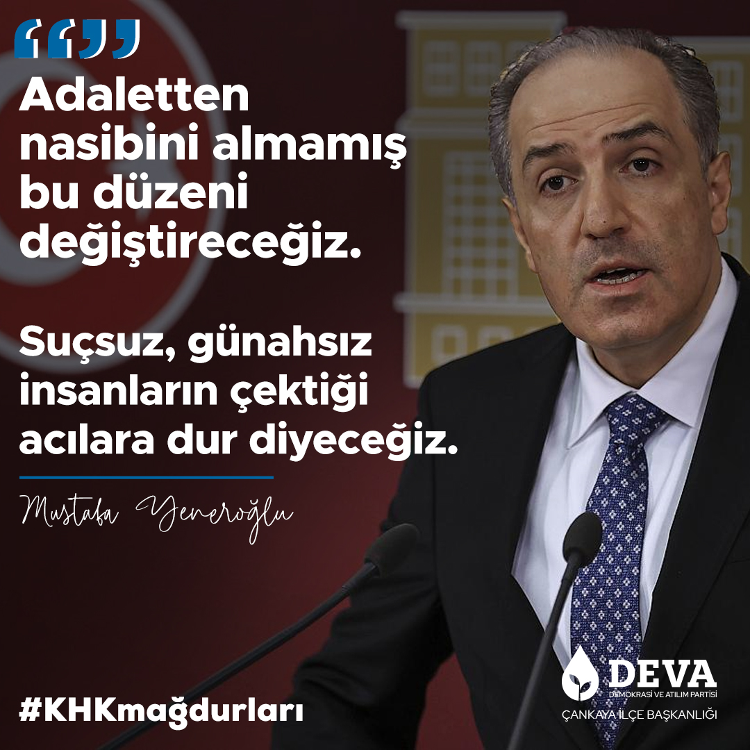 .<a href="/myeneroglu/">Mustafa Yeneroğlu</a> : "Adaletten nasibini almamış bu düzeni değiştireceğiz.

Cadı avına son vereceğiz.

Suçsuz, günahsız insanların çektiği acılara dur diyeceğiz."
