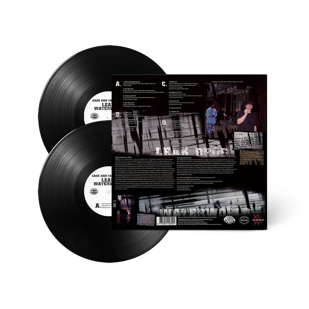 tuffkongrecords's tweet photo. @Cagewm &amp; @REALLYTAME1 = LEAK BROS “WATERWORLD” Pre-orders FRIDAY MAY 20th  11AM EST/5PM CET • Ltd ed of 300 numbered copies: 50 black w/ OBI, 100 purple/black, 150 ultraclear. Standard black vinyl also available. Courtesy of  Easterne Conference Records @DjMightyMi https://t.co/KLSbLEKJoH
