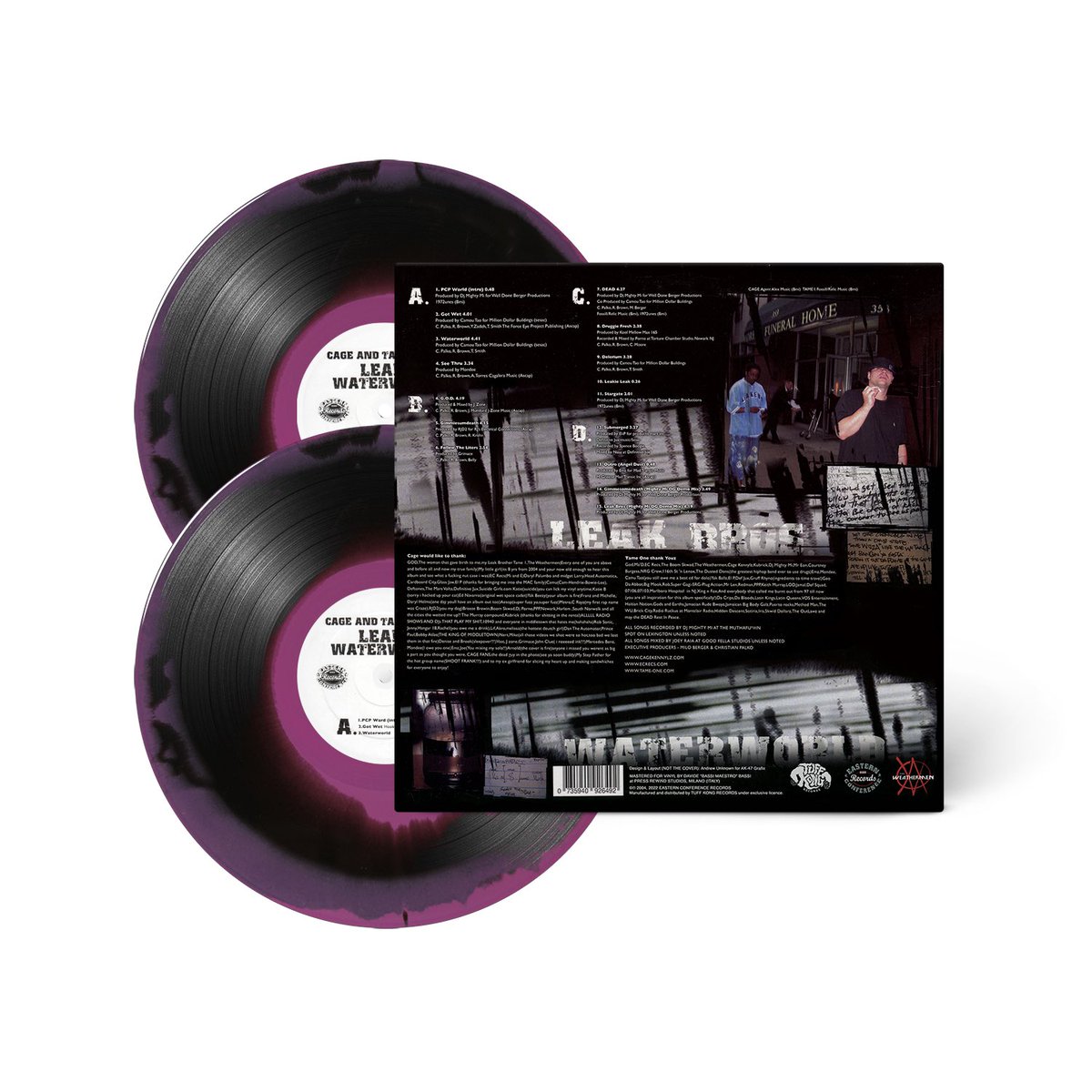 tuffkongrecords's tweet photo. @Cagewm &amp; @REALLYTAME1 = LEAK BROS “WATERWORLD” Pre-orders FRIDAY MAY 20th  11AM EST/5PM CET • Ltd ed of 300 numbered copies: 50 black w/ OBI, 100 purple/black, 150 ultraclear. Standard black vinyl also available. Courtesy of  Easterne Conference Records @DjMightyMi https://t.co/KLSbLEKJoH