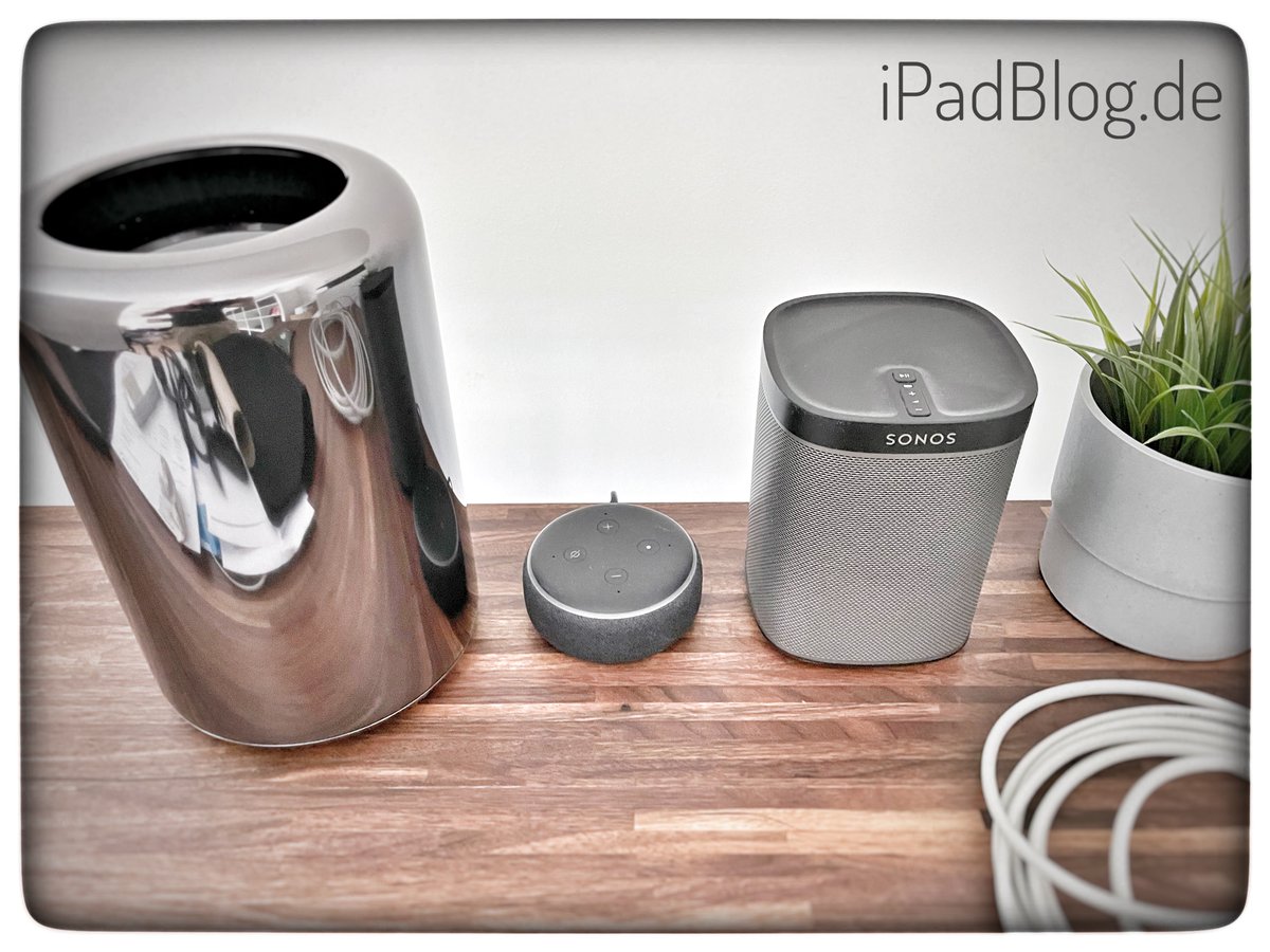 iPadBlog's tweet photo. Einfaches SetUp für Muttern. Aber auch der Vater freut sich über Apple Mac Pro, Amazon Echo und SONOS Play1 auf dem Schreibtisch. Welche der Komponenten habt ihr auch bei Euch stehen? Was würdet ihr austauschen wollen? #mac #smartspeaker #music #lautsprecher #hifiwifi #setup https://t.co/EUmGpW2rTt