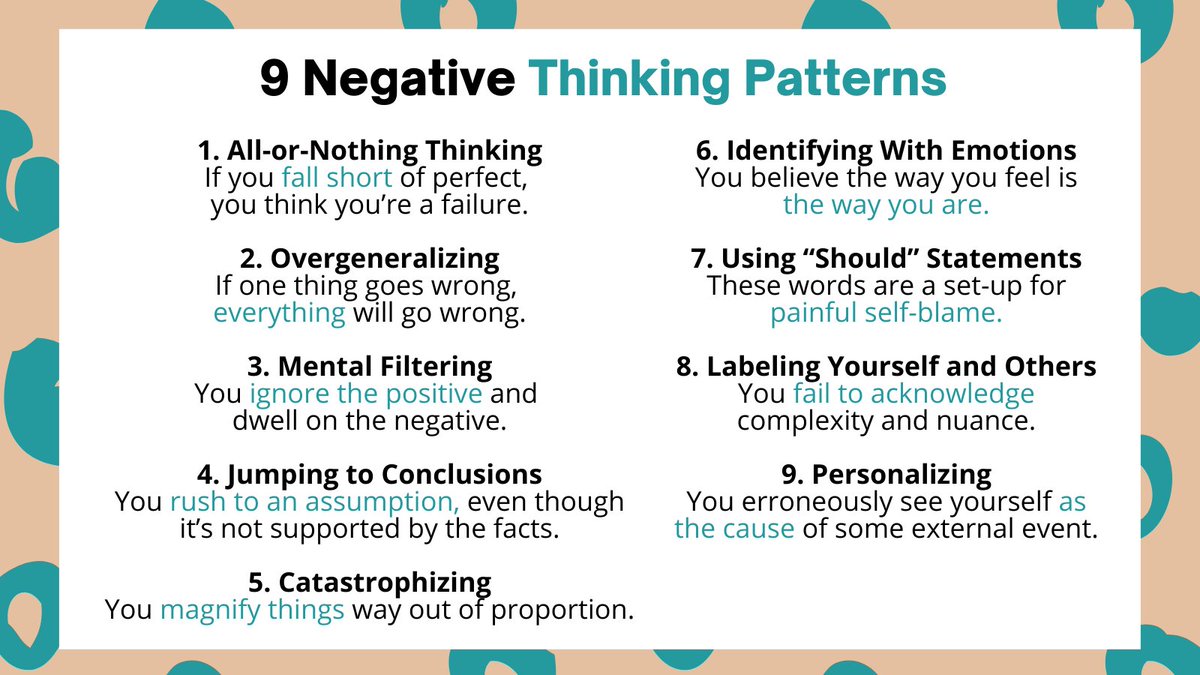 PsychToday's tweet photo. Are any of these distorted thoughts causing you mental anguish or damaging your relationships? Here are some ways to reverse them. https://t.co/enyBZXr7Mq https://t.co/ibwuCLyTYH