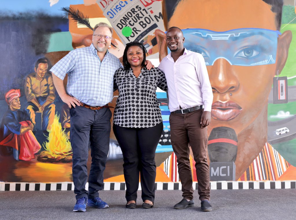 IMChallengeug's tweet photo. .@ifrc's Malcolm Lucard (@mlucard) shares photo moments with @UgandaRedCross' Irene Nakasiita (@inakasiita1) and our team lead @MpindiAbaas after the MCI Media Hub tour.
#MobileStorytellingLab https://t.co/ehP3Pa6WEA