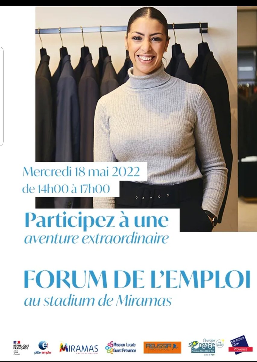 [#emploi]

📅 Mercredi 18 mai
📍 Stadium Miramas Métropole de 14h à 17h

💼 Job Dating Mc ArthurGlen Provence

Les enseignes du Village de marques recrutent : CDI / CDD / Saisonniers.
🗂️ Pensez à Prendre CV et lettre de motivation !