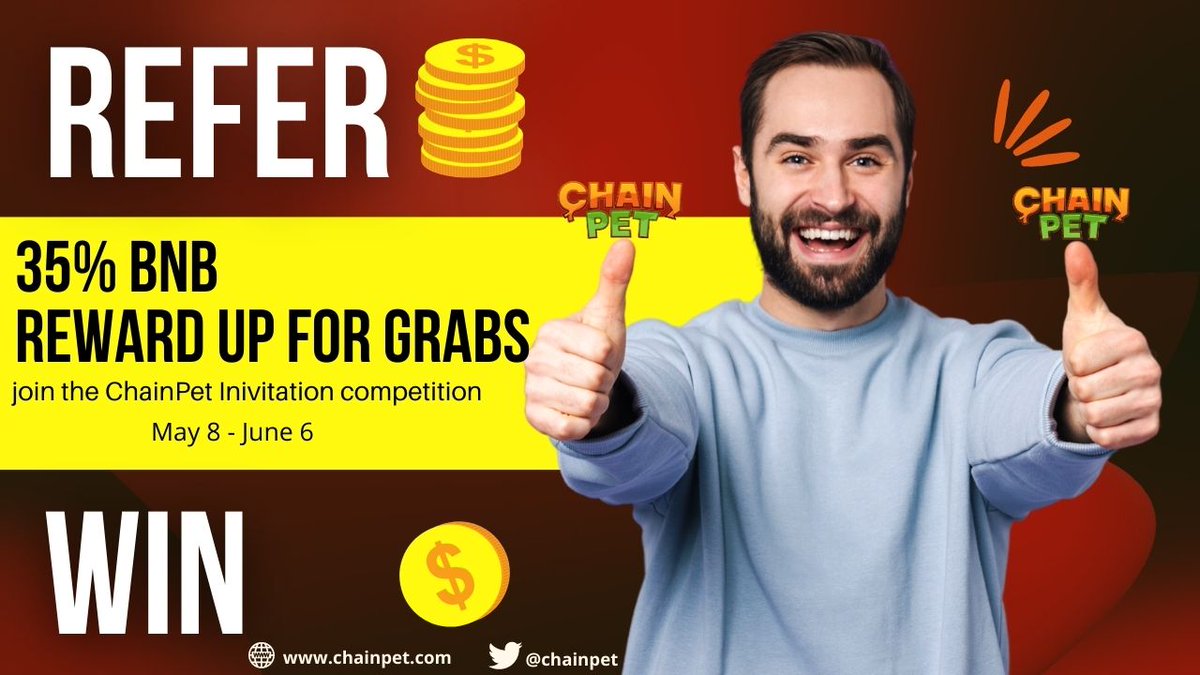 Lemaronskin's tweet photo. By playing the game of @Chainpet,players can earn amazing rewards and more ecological distribution index.
📌Join @ChainPet Invitation Competition, Win 35% Referral Reward ($BNB)!
Time:May 8-June 6
#Chainpet #CPET #P2E #GameFi #BSC. https://t.co/SDGGvmD0Ao