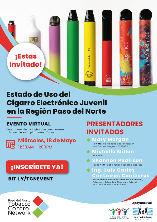 You're invited this Wednesday, May 18! The State of Teen Vaping in the Paso Del Norte Region. Please click below to register. <a href="/PdNHFoundation/">PdNH Foundation</a>