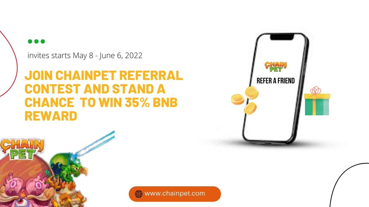 Lemaronskin's tweet photo. By playing the game of @Chainpet,players are given varieties of ways to earn.
✅Play & Earn.
📌Join @ChainPet Invitation Competition, Win 35% Referral Reward ($BNB)!
Time:May 8-June 6
#Chainpet #CPET #P2E #GameFi #BSC. https://t.co/DawDlizl6I