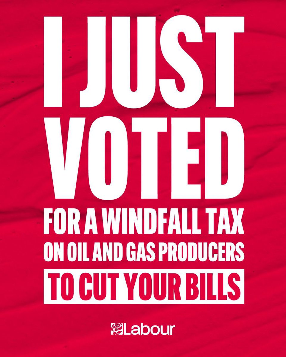 AngelaRayner's tweet photo. I just voted for a Windfall Tax on oil and gas producers to cut your energy bills. https://t.co/KJz37d3etq