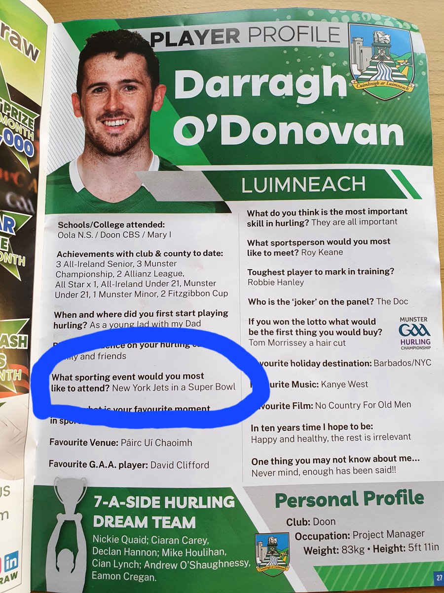 irishjetsfans's tweet image. 3 time All Ireland champion and current Limerick hurler @Darr_ODonovan is a big Jets fan by the looks of it! @IreNFL