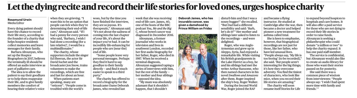 My story from today's paper on @HospiceBiog. Why the dying should be given the chance to record their life stories if they wish