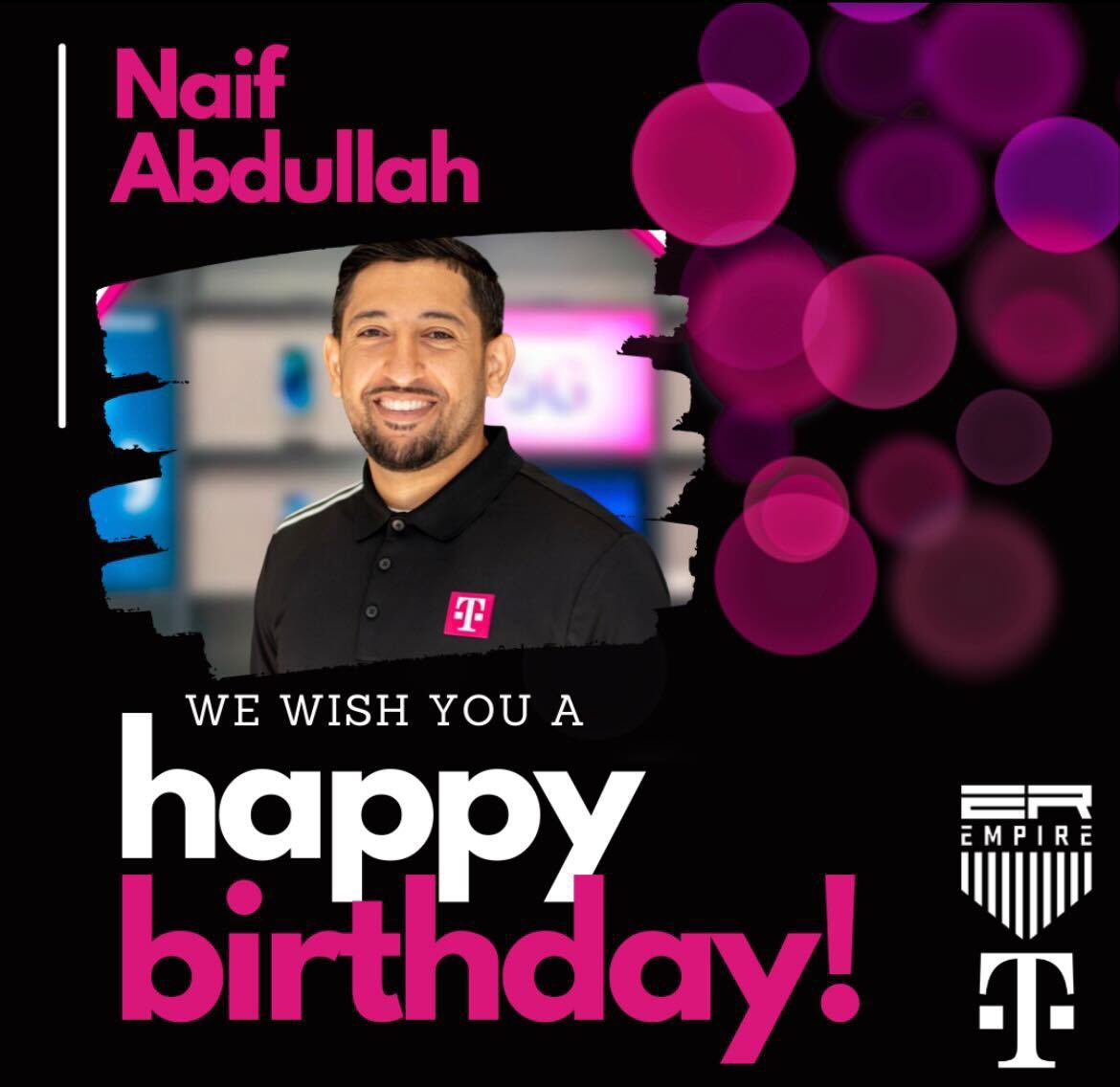 MagentaCoach's tweet photo. Everyone please stop 🛑 what you’re doing and help me in wishing our fearless leader of the DC•Maryland•Delaware Market @NaifAbdullah26 a Happy Birthday 🎁🎉  #TeamFuego 🔥@AmrWahba1080 @ch117622 @Tarek_Hammad @M_Disanti @Jose_MejiaVA2PA @Hey_Cruz1 @EhsanKamal10 @TracyNolan_ https://t.co/JWByq0RTMb