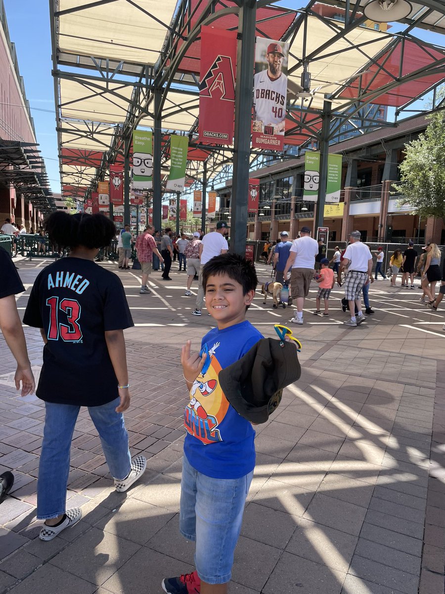 MohanTomar's tweet photo. First game for Mickey! Go #Dbacks  father son bonding https://t.co/x6HzypXpSA
