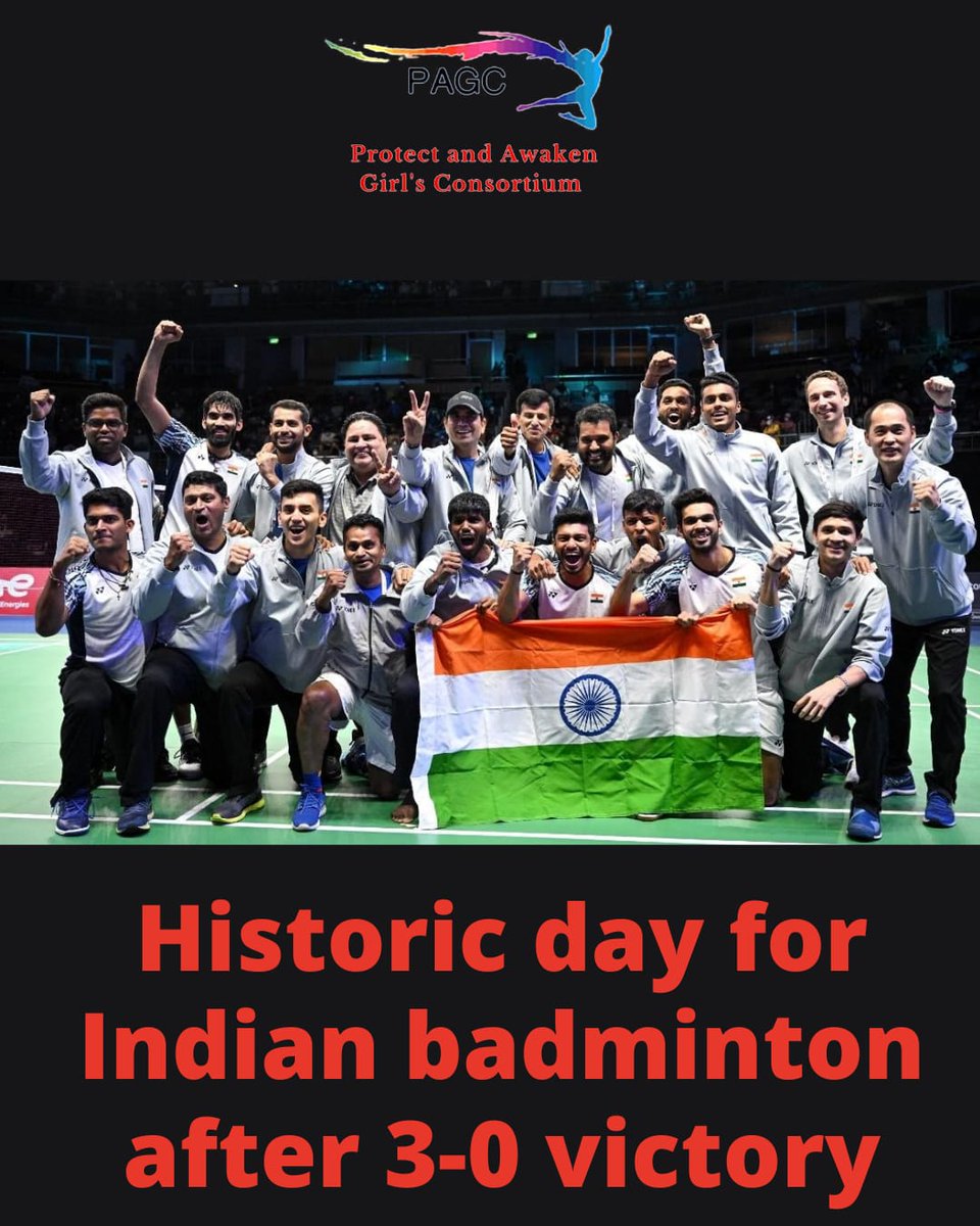 PAGCfoundation's tweet photo. #Congratulations #TeamIndia  
.
.
#IndiaWinsThomasCup #India #WIN #Badminton #indiawins #PAGC #Pagcfoundation https://t.co/xw4PcDL3AF