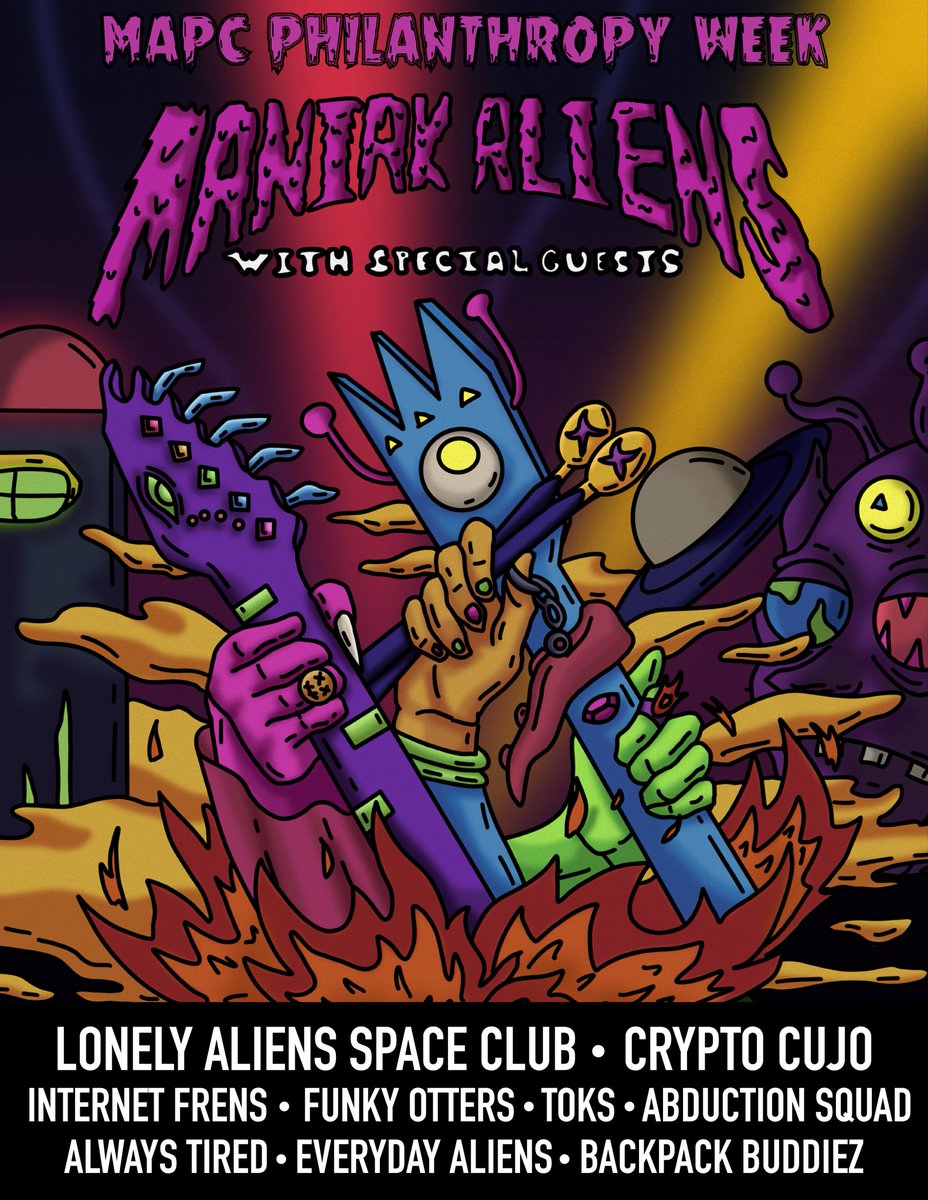 ManiakAliens's tweet photo. Tomorrow we start off bright and early with a tweet to raise money! We will follow this with a relaxing Twitter space 8PM EST.

Thank you @thelonelyaliens @crypto_cujo @THETOKSNFT @FunkyOtters @myinternetfrens @EverydayAliens @alwaystirednfts @AbductionSquad @BackpackBuddiez https://t.co/UuimJnrcu5