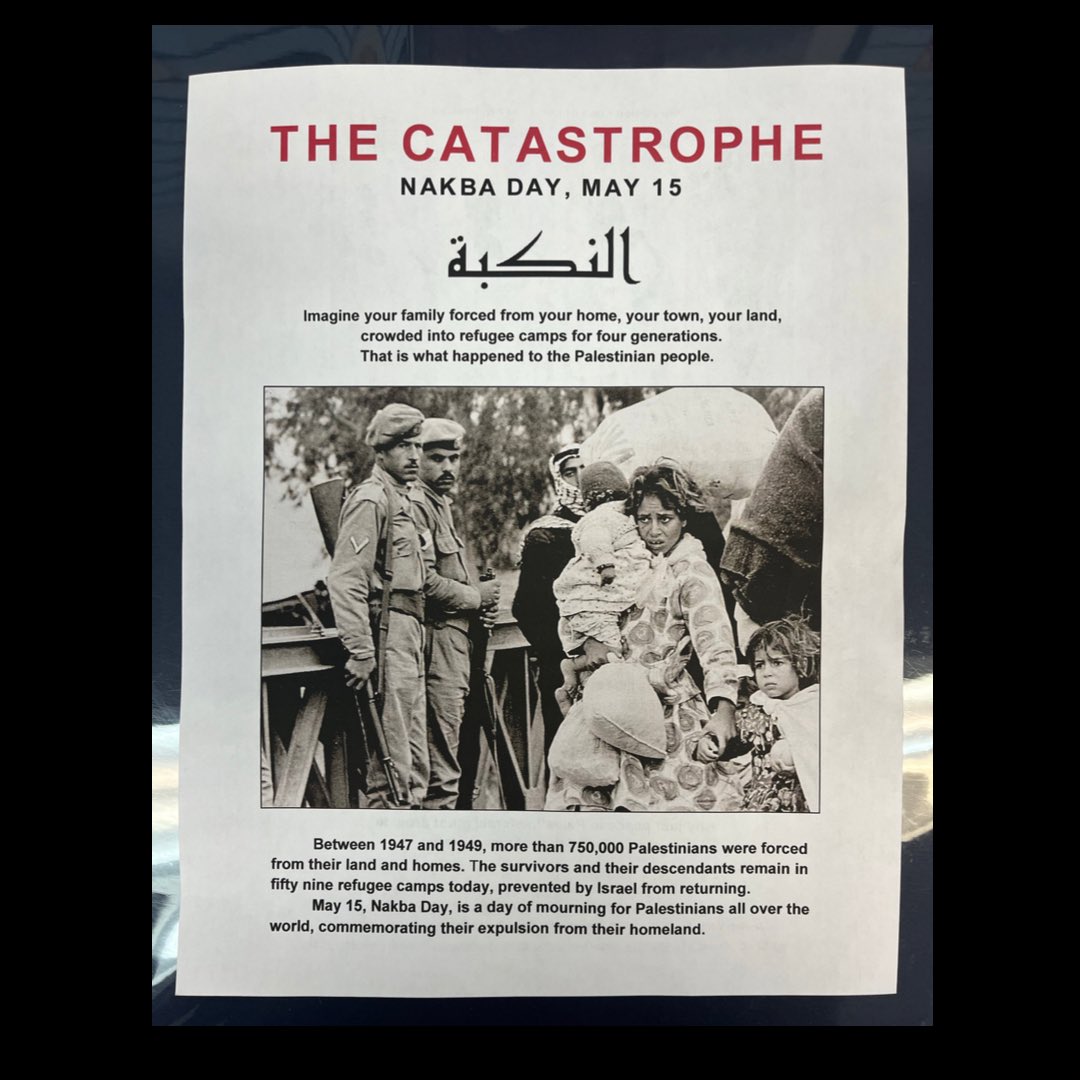 Britt4People's tweet photo. Today is #Nakba74. THREAD:

Today is 74 years since the violent dispossession of Palestinians from their land known as “the catastrophe.” From 1947 to 1949 hundreds of Palestinian villages were destroyed and almost a million Palestinians fled or were forcibly expelled. (1/4) https://t.co/UWVXAdReRR