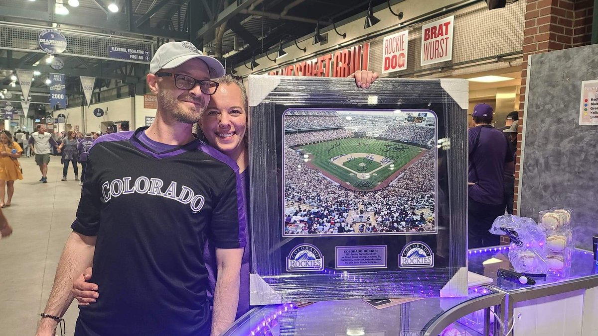 GaryFunkBroncos's tweet photo. The love of my life and I procured what I believe to be a one of a kind piece of @Rockies memorabilia.
Pic of opening day 1993, autographed by the starting 9, on the area of their respective positions.
So fortunate we snagged it!! It was only the 2nd day it was there!
#Rockies https://t.co/MZPYvXr8iA