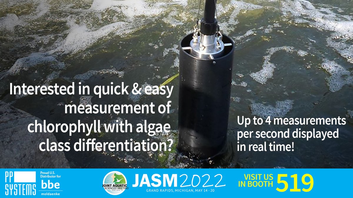 pp_systems's tweet photo. Analyze #chlorophyll w determination of up to 5 #AlgaeClasses in vivo accurately thanks to yellow substances &amp; auto #TurbidityCorrection—Down to a depth of 100m (option for 1000m)—No sample prep! Stop by booth #519 to learn more #JASM22! #HABs #AquaticToxicity #HarmfulAlgalBlooms https://t.co/Ljhfyf8JRJ