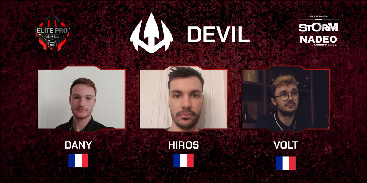 Teams Presentation [3/8]👊

Outsiders, but one of the teams that can create the surprise and give serious issues to the top teams, let's welcome <a href="/EsportDevils/">🔻 𝕯𝖊𝖛𝖎𝖑 𝕰𝖘𝖕𝖔𝖗𝖙 🔺️</a> !

👤: <a href="/Dany_SMStorm/">Dany</a> 🇫🇷
👤: <a href="/Hir0s3/">Hiros</a> 🇫🇷
👤: <a href="/Volt___SM/">Volt</a> 🇫🇷