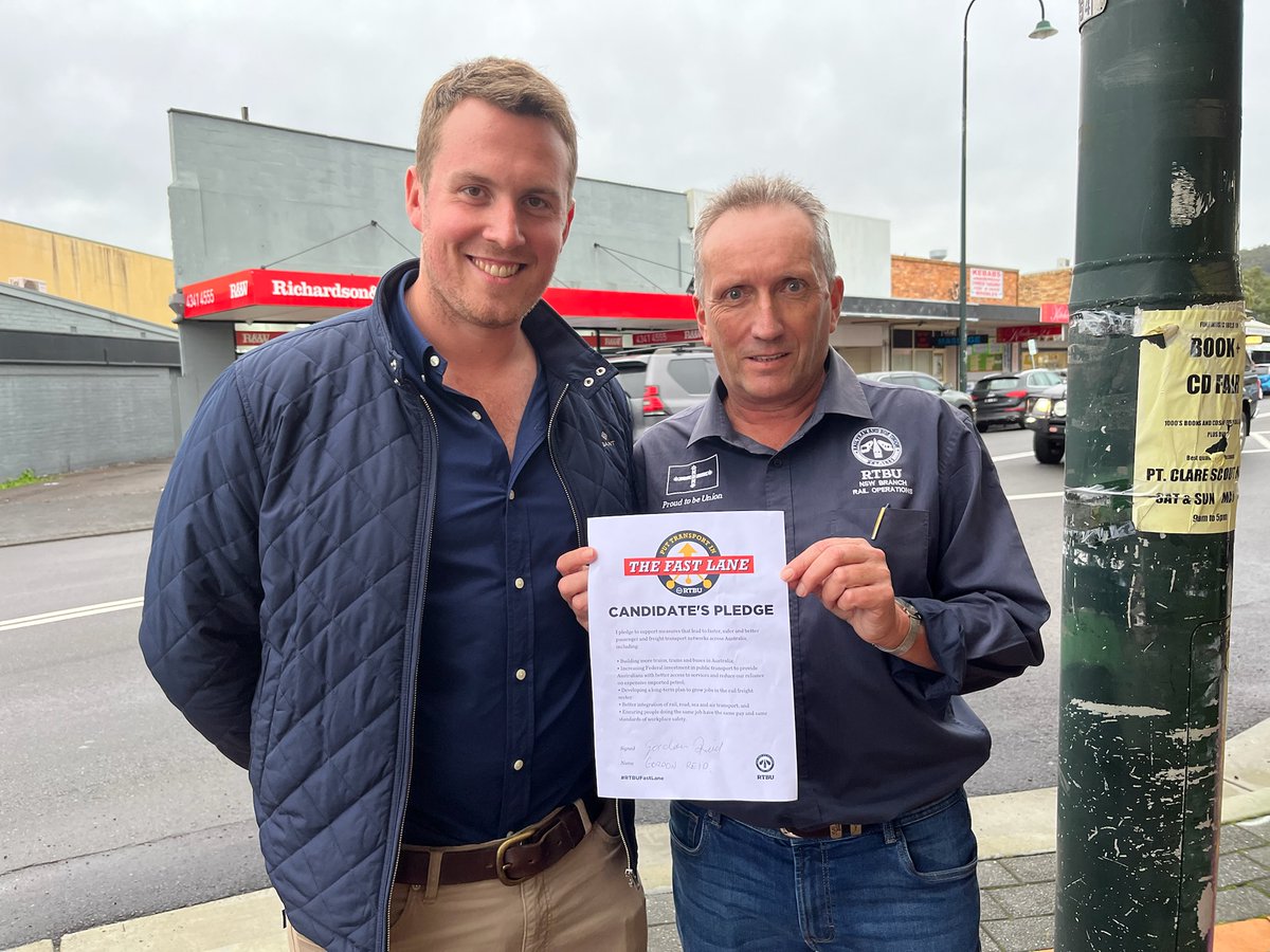 RTBUnion's tweet photo. Thanks to Dr Gordon Reid for endorsing the #RTBUFastLane pledge for faster, safer, better passenger and freight transport networks. #AusVotes2022 https://t.co/jE2HYwcIGE