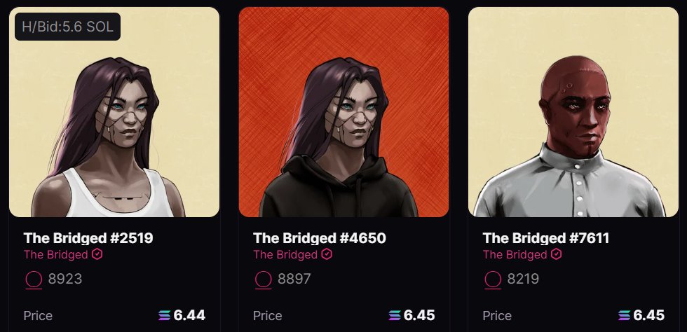0x0gen's tweet photo. #fpwatch The Bridged is a new collection from @TheFracture_  

Much anticipated mint at 3 $SOL last week puts these floor items in good value perspective imo . 

Could they emulate the OGs? https://t.co/bEkONdtMOk