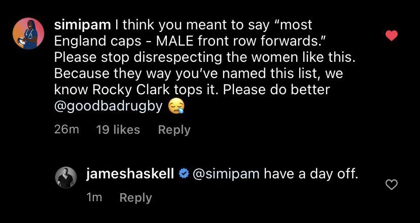 Pretty disappointed to see a leading rugby media page disregard the women’s game like this 😒

It’s not hard to put the word “men’s” in front of that graphic is it? 👀

As for the comment section… 

….something else 🙄🤯