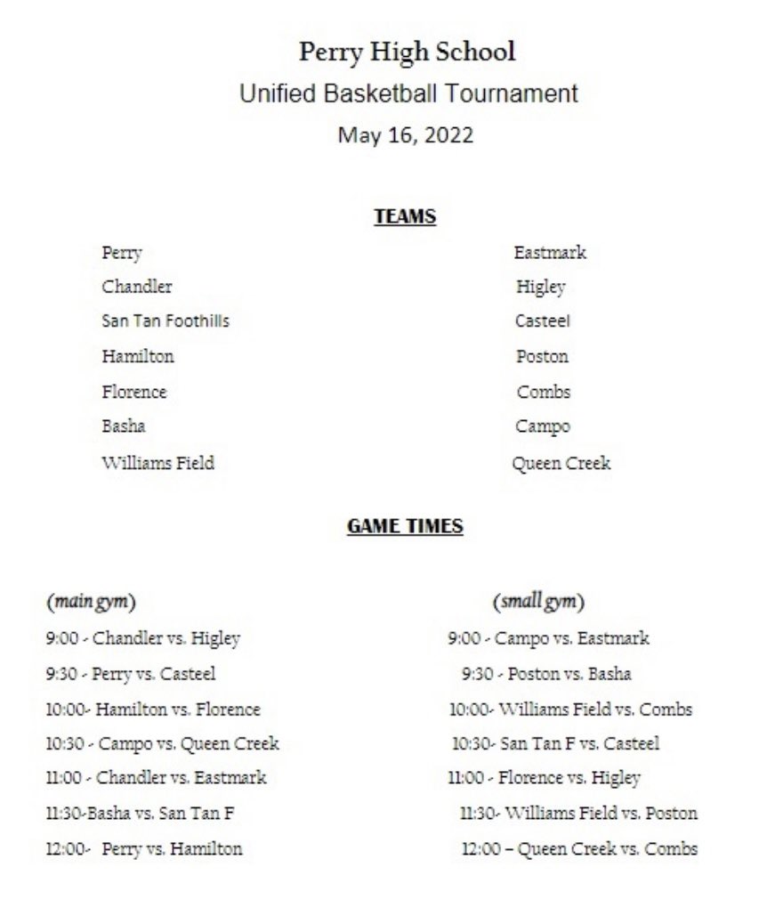 PerryUnified's tweet image. It’s been a minute since Unified Basketball had a tourney. Tomorrow 14 teams from the East Valley will come out &amp;amp; have some fun! Tip-off 9:00am #GoUnified @PerryPumas07 @perry_pumas @ChandlerUnified @CHSWolvesAZ @bashabearnation @Hamilton_High @CasteelUnified &amp;amp; many more schools