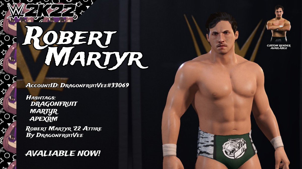 DragonfruitVee's tweet image. Alright, doing these types of tweets was a lowkey bucket list thing for me. lmao

Robert Martyr is available for download on #WWE2K22 for all platforms!
--
Tags: DRAGONFRUIT, MARTYR, APEXRM.
--
Linked below will be his render to go with the CAW.
