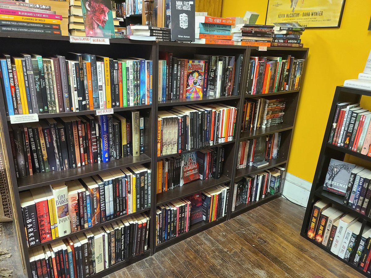 Bucketoblood's tweet photo. Congratulations to all the winners and nominees of this year's #stokerawards! Come pick up all their books here (or other recommendations). Open 12-7 daily. #bucketoblood #horrorbooks #bookstore #horrorbookstore #Chicago https://t.co/rQ5Jzb85G5