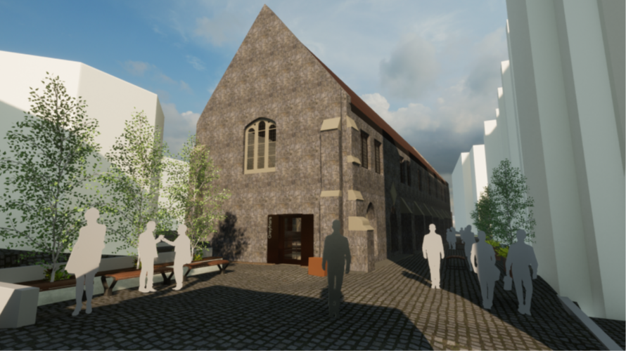 The first part of our plans for Greyfriars, is reinstating an older doorway to the building from street level in a new ‘green corridor’
Why? Provides a highly visible entrance.
It will made of a transparent material to improve general access &amp; inclusion
It will look pretty!
