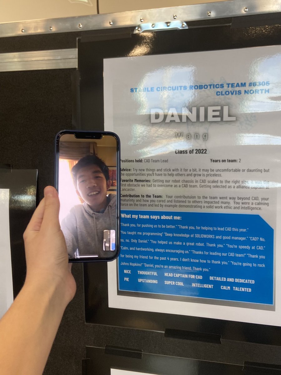 team6305's tweet photo. SENIOR SPOTLIGHT: Daniel Wang
Daniel is a good teacher including in CAD and programming. He is always calm and listens to you.
Some students have said:
"Deep knowledge of SOLIDWORKS."
"You're going to rock Johns Hopkins!"
"Calm, and hardworking, always encouraging us."
Thank you! https://t.co/yTkzDv690h