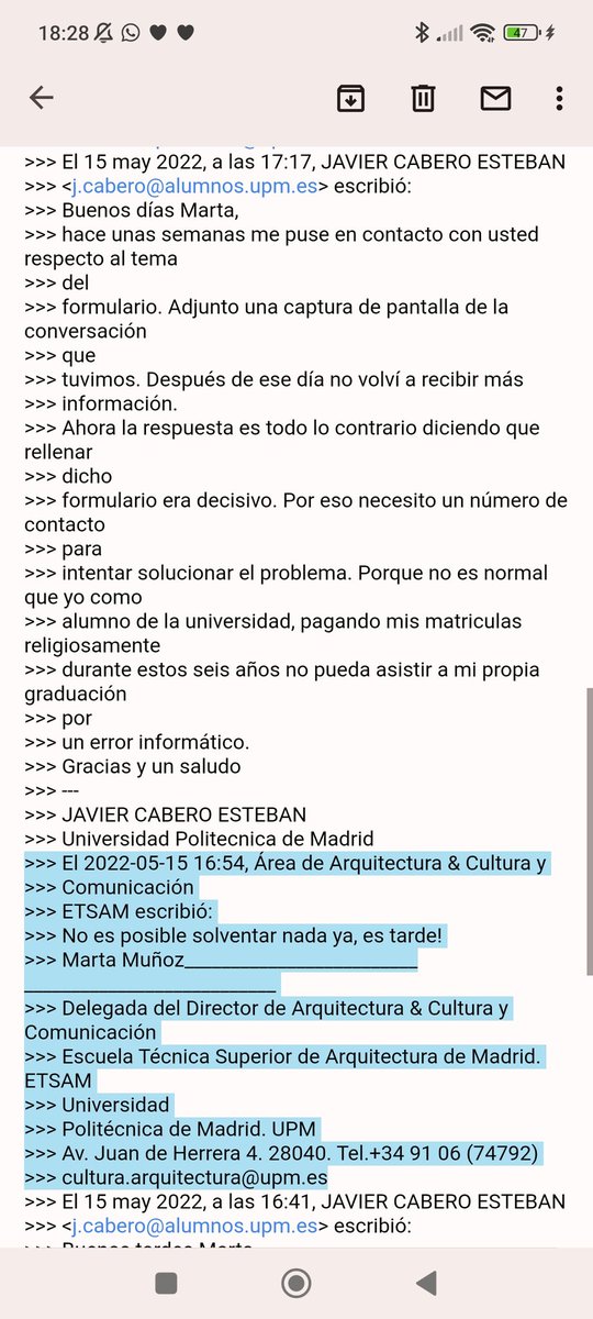 coronado_ad's tweet photo. Los correos se leen de abajo a arriba, en fondo azul la organización de la Escuela y sin fondo la de los compañeros https://t.co/Qk7C7MYwLy