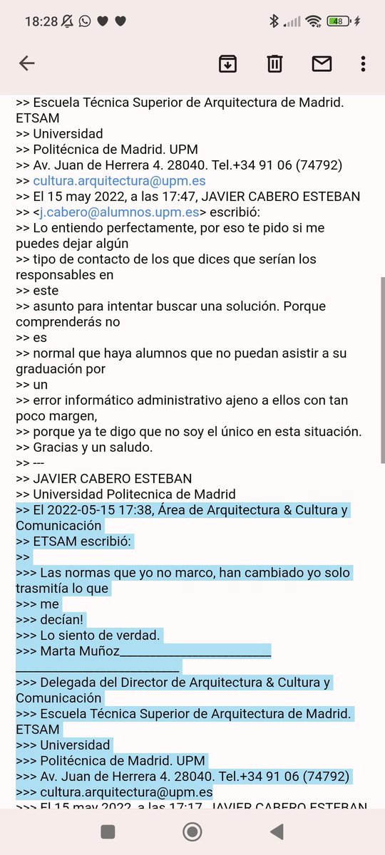 coronado_ad's tweet photo. Los correos se leen de abajo a arriba, en fondo azul la organización de la Escuela y sin fondo la de los compañeros https://t.co/Qk7C7MYwLy