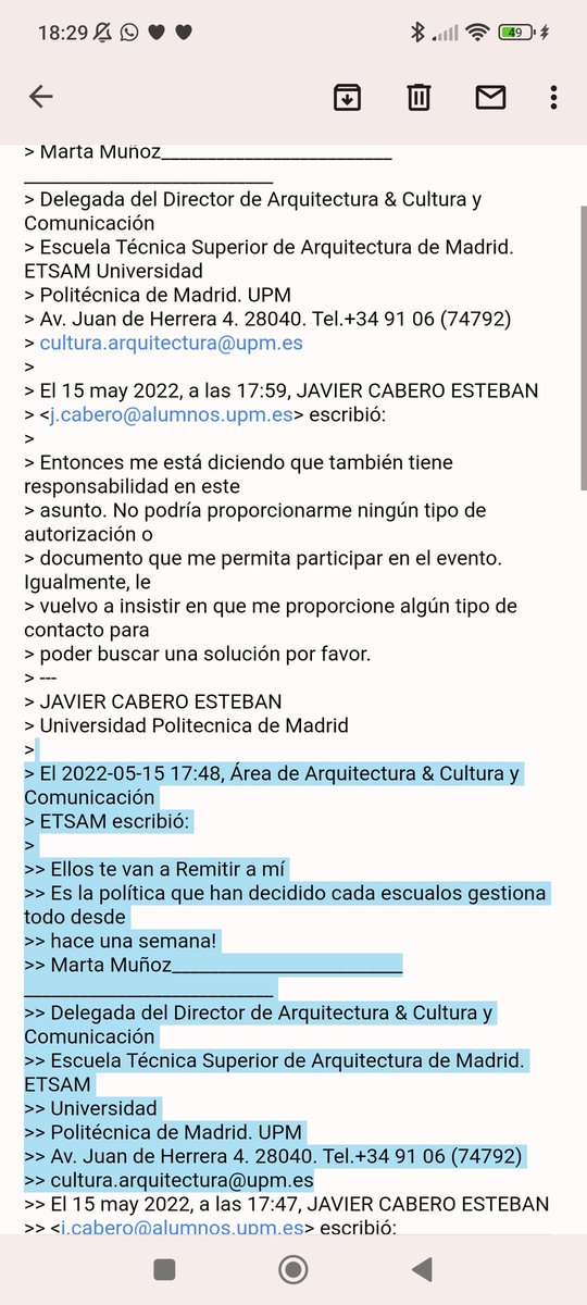 coronado_ad's tweet photo. Los correos se leen de abajo a arriba, en fondo azul la organización de la Escuela y sin fondo la de los compañeros https://t.co/Qk7C7MYwLy