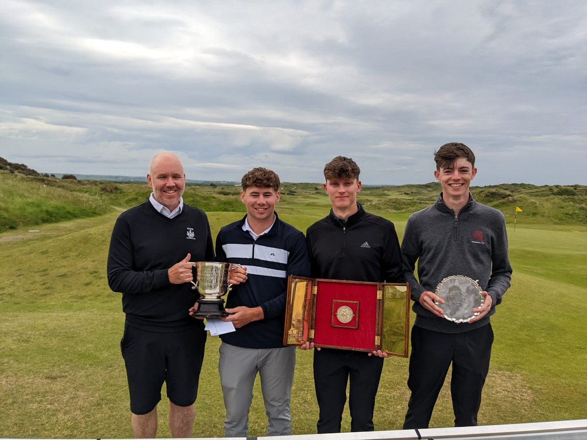 The pride of the club! Tom Woodhouse, who is also <a href="/DevonGolf/">DevonGolf</a> 1st team captain along with Pete Howell, Jack Jeffery and Lewis Beer and their trophies from <a href="/DevonGolf/">DevonGolf</a> Amateur Championships <a href="/SauntonGolfClub/">Saunton Golf Club</a> they won the Gold Medal, Team Championship and Wishbone Salver! 🏆🏆🏆👏👏👏
