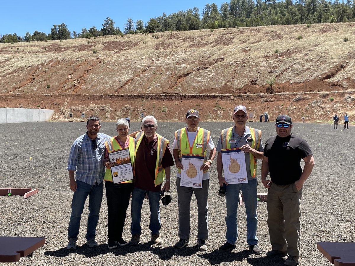 FirePrevTeam's tweet photo. Did you know that target shooting can cause wildfires?
Help prevent wildfires by going to an established shooting range like 2nd Knoll Target Range in Show Low, AZ.
Our NFPET members Jess and Derek dropped of outreach materials for our #ShootresponsiblyArizona campaign. https://t.co/97azcOup14