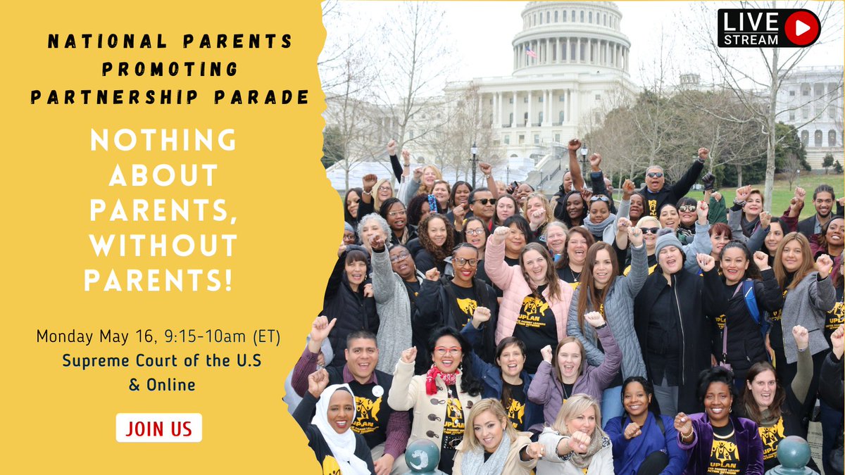 UPLAN_USA's tweet photo. 📣Join our live stream, “National Parents Promoting Partnership Parade: Nothing about parents, without parents!” on 5/16 at 9:15 am (ET) 🔗:https://t.co/ze6bA8xWJN

💪🏾100+ members will host parade to elevate parents’ voices to federal lawmakers. #NothingAboutParentsWithoutParents https://t.co/YMHU2wilP3