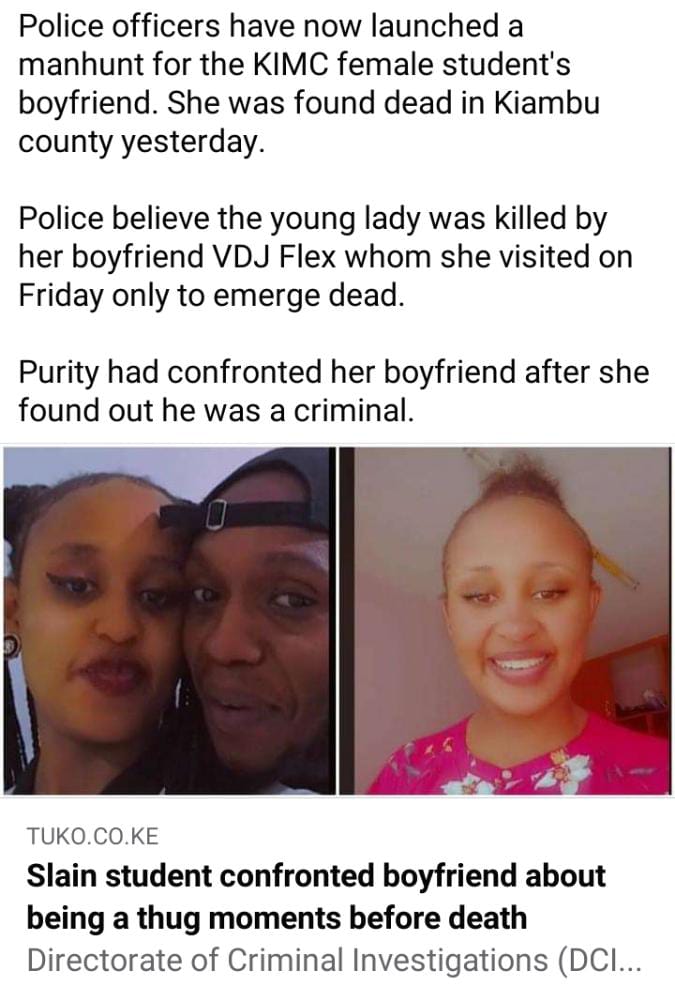 IamOloo's tweet photo. #justiceforwangechi it's so sad seeing a young soul gone. It's high time we stop gender based violence and ladies it's high time we walk away from toxic and abusive relationships #KIMC https://t.co/7tVZBNAAbm
