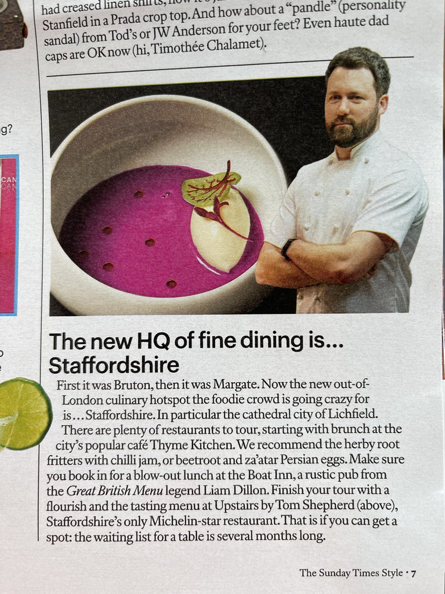 Fab to see nearby Lichfield recognised with its culinary delights in @TheSTStyle . Joining Brum and it’s Michelin stars to add to foodie West Midlands magnetism @ichoosemag @BiteYourBrum