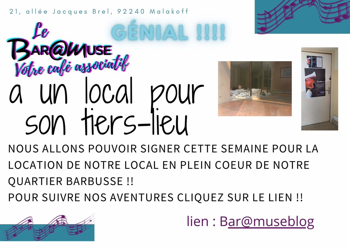 lebaramuse's tweet photo. Bar@muse a trouvé son local ! Pour nous suivre : https://t.co/fApPVrRCTA https://t.co/6i1efwGh29