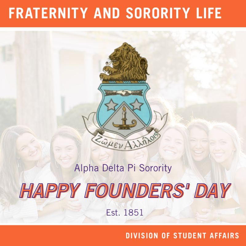 Happy Founders' Day to the women of #AlphaDeltaPi! Alpha Delta Pi Sorority was founded on May 15, 1851, at Wesleyan College. Clemson is home to the Zeta Nu chapter. Cheers! 🎉