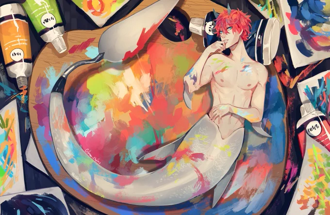 Last merm for this series!
A palette Knife merm!
I loved playing with these colors ^^ 