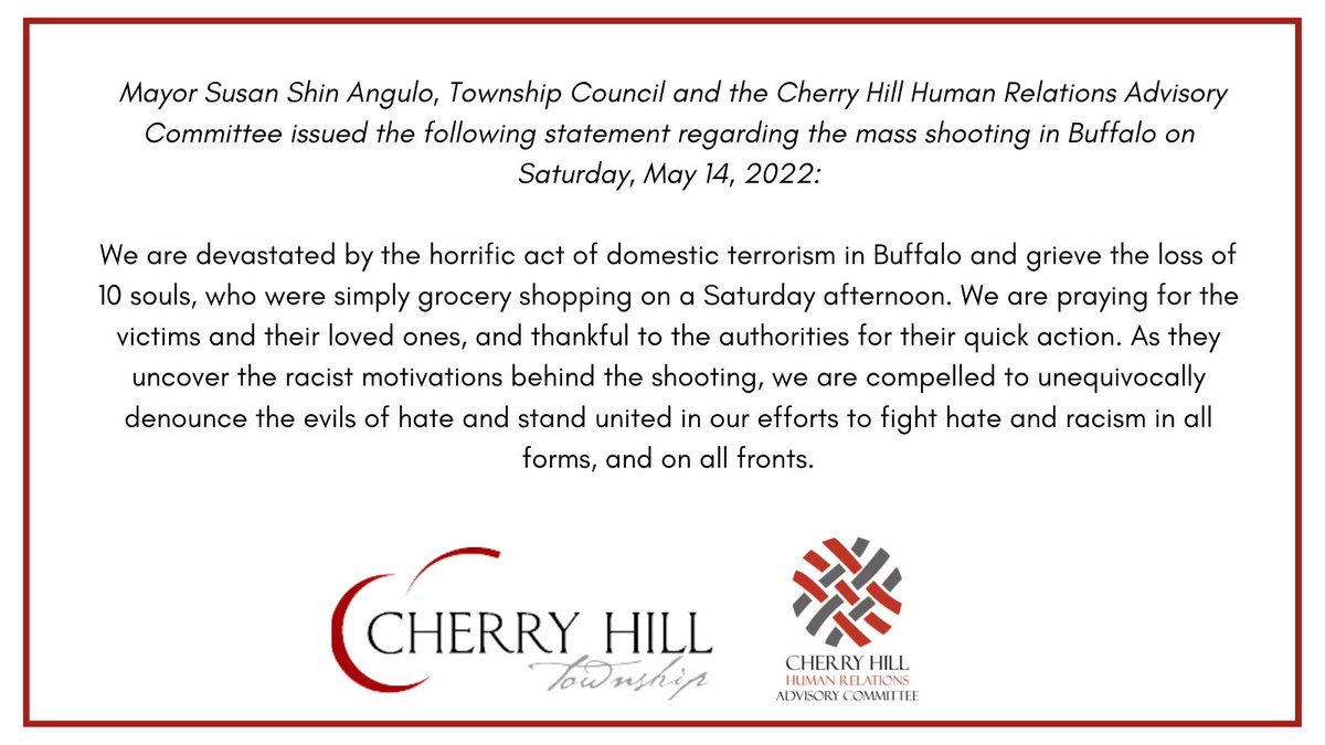Statement from Mayor Angulo, Township Council and the Cherry Hill Human Relations Advisory Committee: