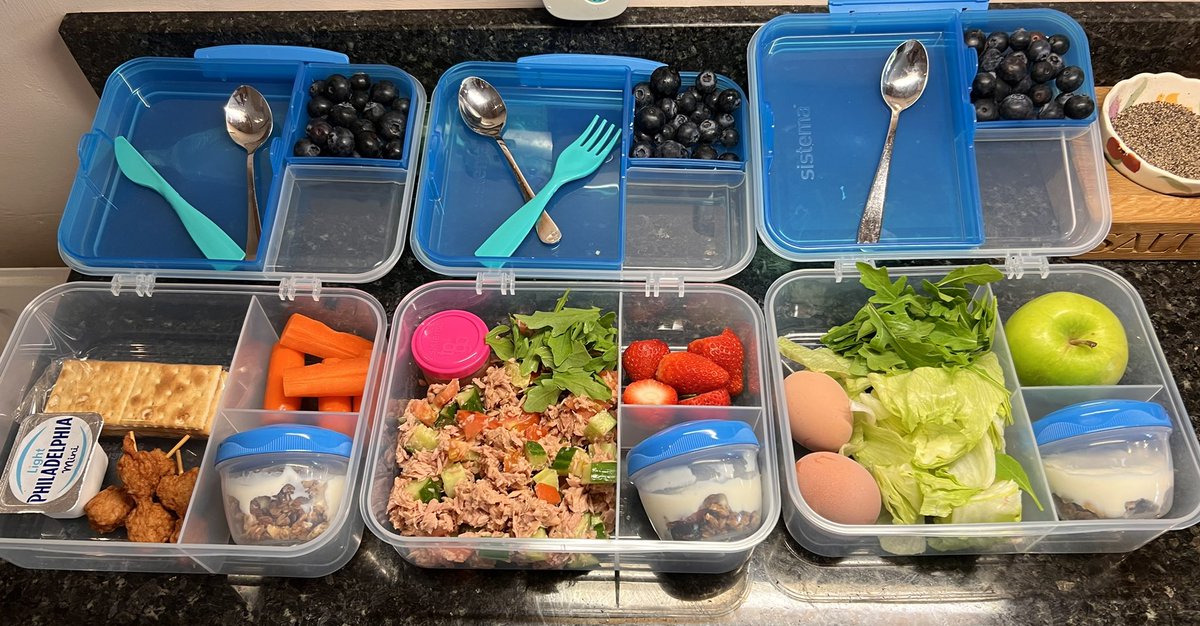 SblWellbeing's tweet photo. To ensure I get a healthy ish breakfast and lunch this week, I’ve prepped ahead! Does anyone else do this? What would you recommend I pack next time that stays good in the fridge for a few days? #sblwellbeing https://t.co/vo0ks0AumD