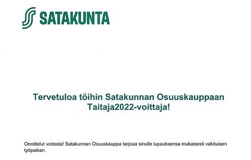 TaitajaSM's tweet photo. Satakunnan Osuuskauppa tarjoaa lupauksensa mukaisesti omiin toimialoihinsa liittyvien lajien kultamitalisteille vakituisen työpaikan. 💚💙 Nähdään Porissa! #taitaja2022 #työniloa @SatakunnanOk https://t.co/B9pP5CazN4