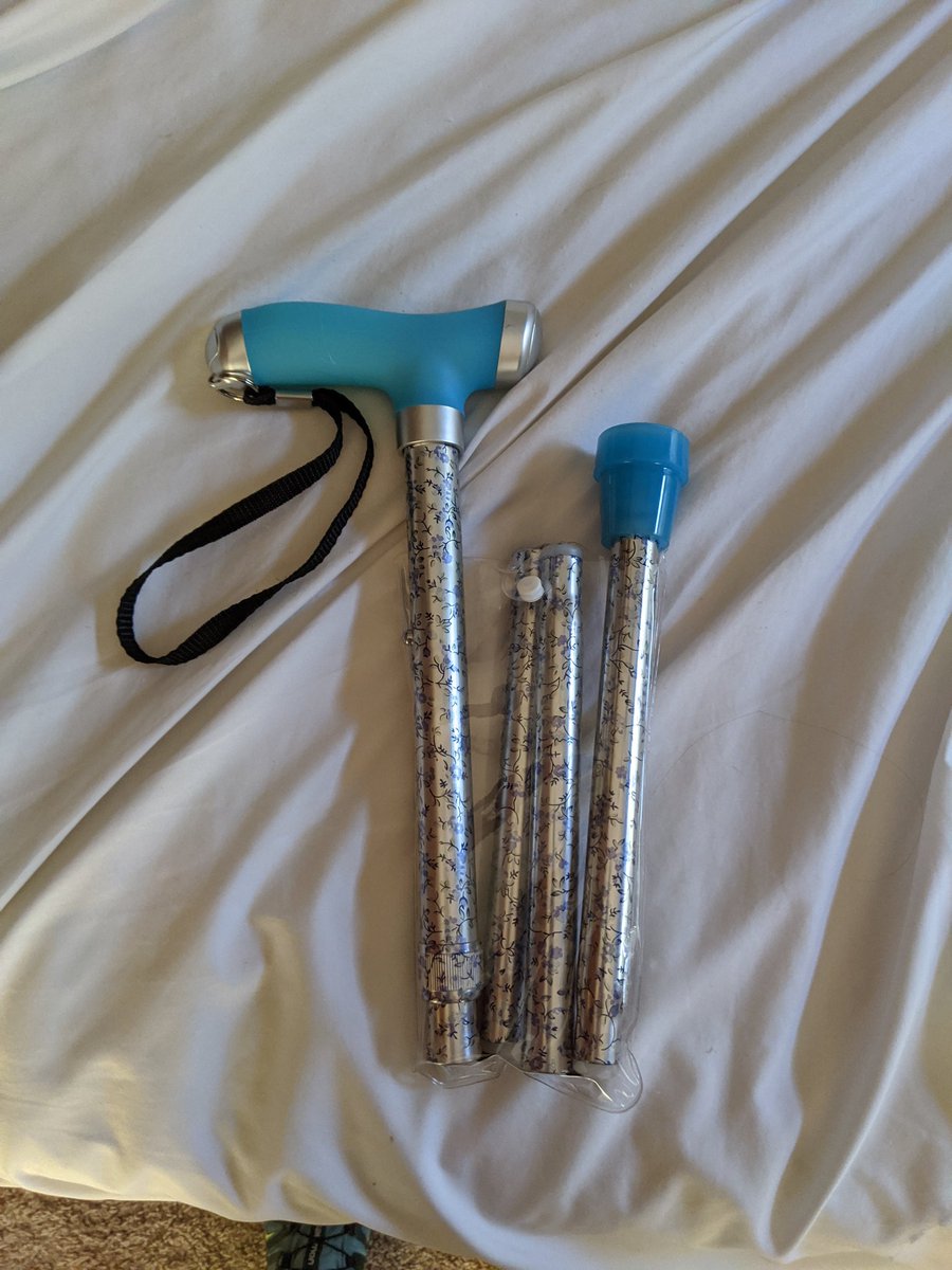 WereErin's tweet photo. So, after a particularly bad pain day about a week ago, I bought this foldable cane just in case for this trip. I really haven't needed it much, which is great, but I'm feeling it this morning.  #TheNewHotness https://t.co/4ojhyjBElG