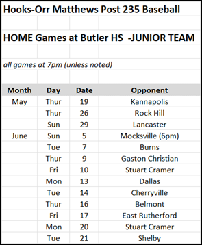 Post235baseball's tweet photo. Here is our 2022 Junior Legion Home Game Schedule. The action starts next week at Butler High School! https://t.co/rpQdI8heda