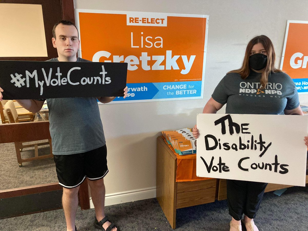 LGretzky's tweet photo. Thank you Gregory for reminding all of us that every vote counts — especially persons with disabilities. 

I’ve had the honour to work alongside many PWDs, parents, families and advocacy groups to create a better Ontario. 

A NDP government will ensure no one is left behind. 🧡 https://t.co/EBEzZun3In