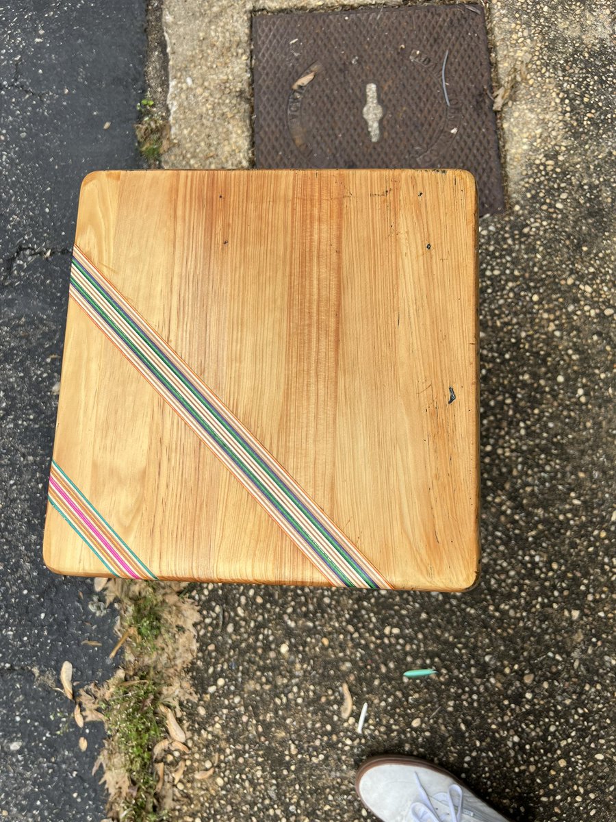 Mattygyaheard's tweet photo. Stoked in the nightstand I made with recycled skateboard inlays https://t.co/jTQNSsxmeo