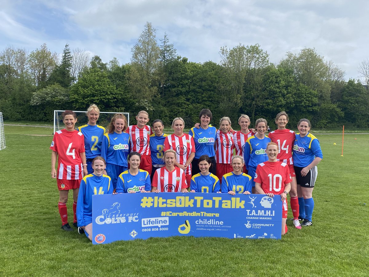 ardsrangersfc's tweet photo. Our women’s team took part in a historic event - Carryduff Colts’s first Mums & Others football match - to mark Mental Health Awareness Week. Thank you to Carryduff Colts FC for inviting us along and for a great, fun match. We hope we will see you for a return match soon. #tamhi https://t.co/PpZgbmOnQl