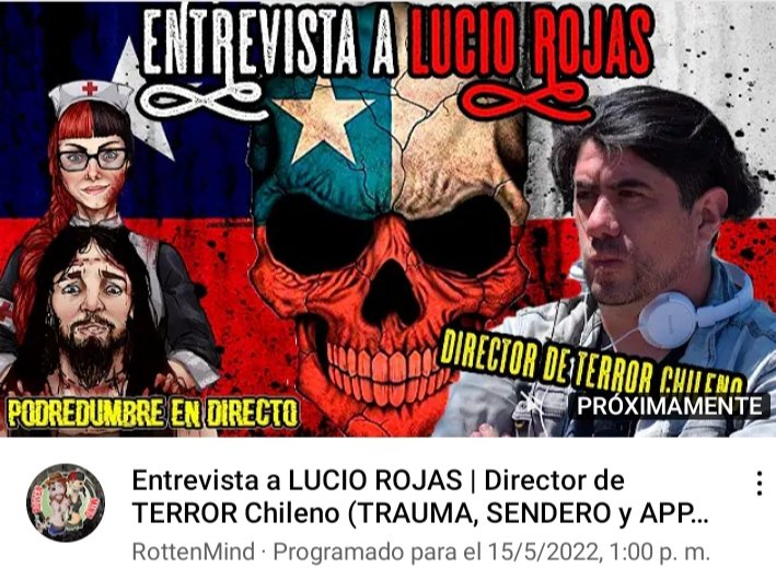 Orquideadeluna's tweet photo. Hoy en media hora tenemos en en canal de #RottenMind tremenda #entrevista en vivo con el #director de TRAUMA y Apps @Lucioarojas
Acompañenos a ésta charla con @RottenEdgar y @sinkope13 en: https://t.co/xu0UA6MilC
#cine #HorrorMovies #gore #cinechileno #endirecto #Recomendaciones https://t.co/Nq9iCw5qDP