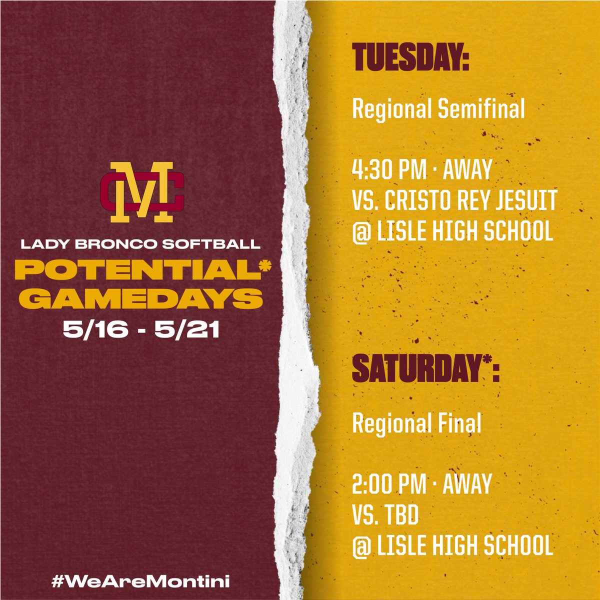 montinisoftball's tweet photo. Your Weekly Gameday Update. Playoffs begin this week and moving forward it’s win or go home #WeAreMontini https://t.co/zYVKf2hHlF